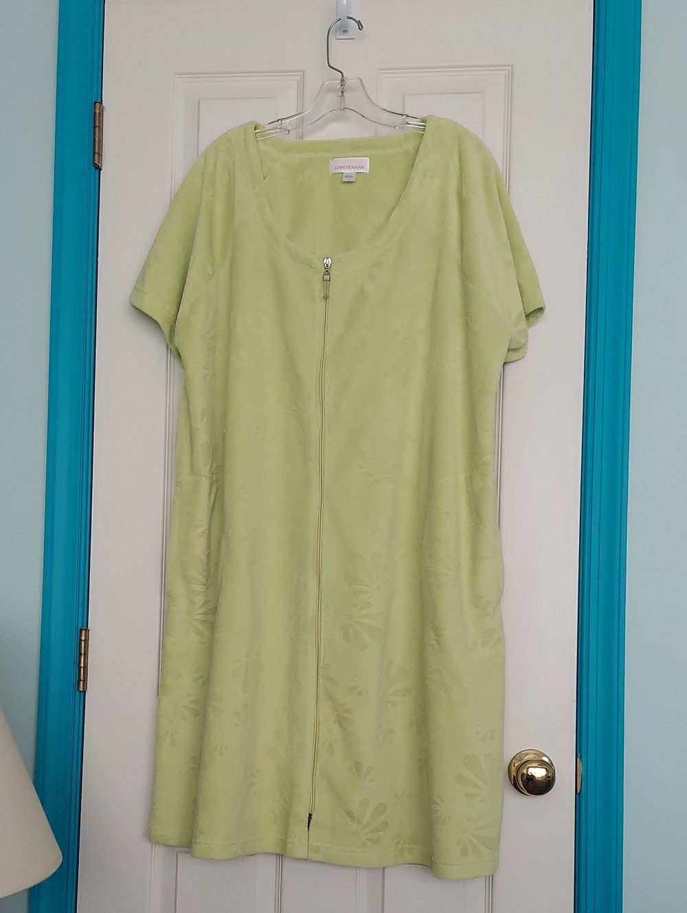 Stan Herman Short Sleeve Zip Front Bathing Suit/Shower Cover Up